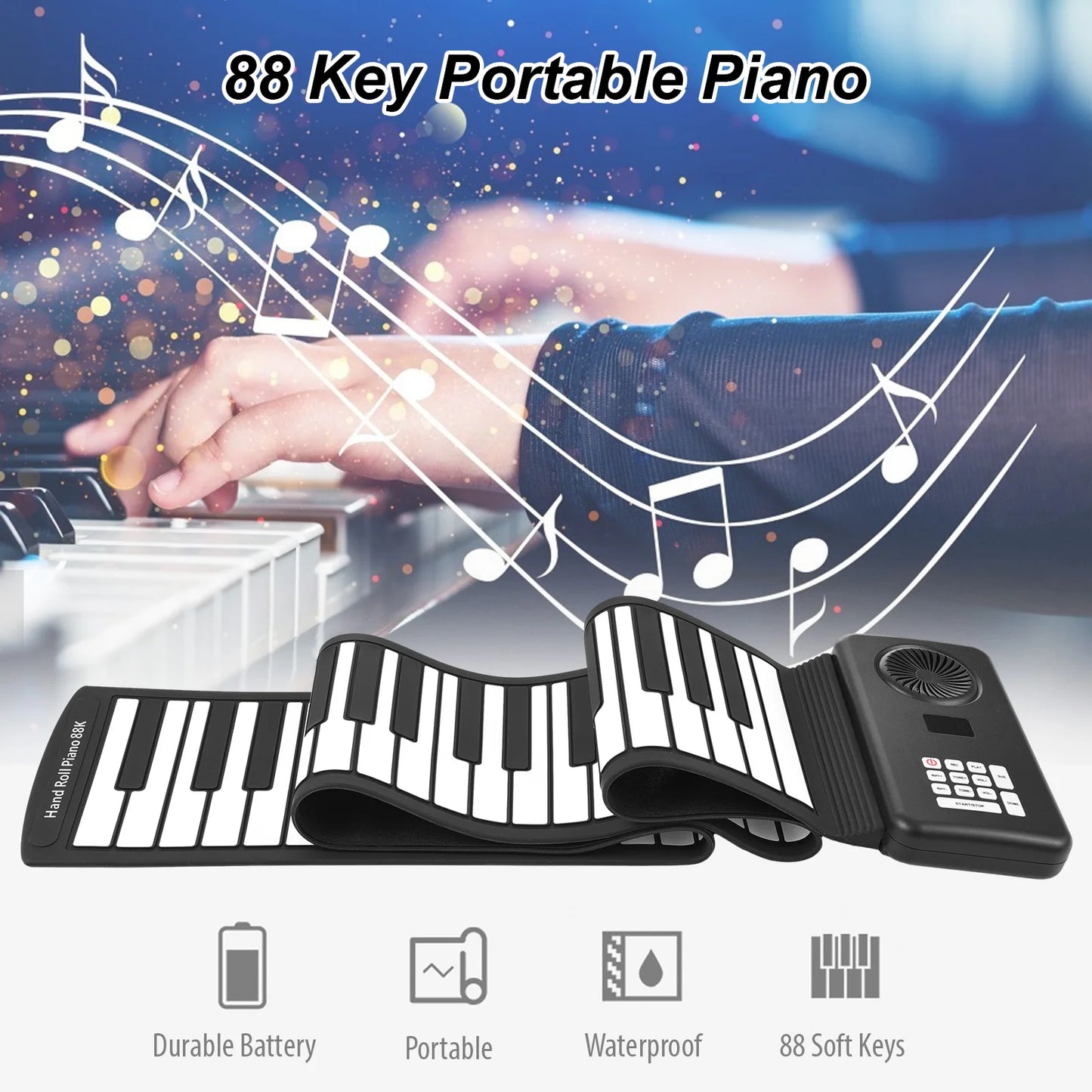 88-Key Foldable Silicone Roll-Up Piano for Home Practice