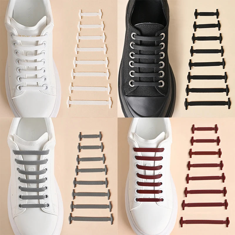 16 Piece Silicone No-Tie Shoelaces - Elastic Flat Lace Set