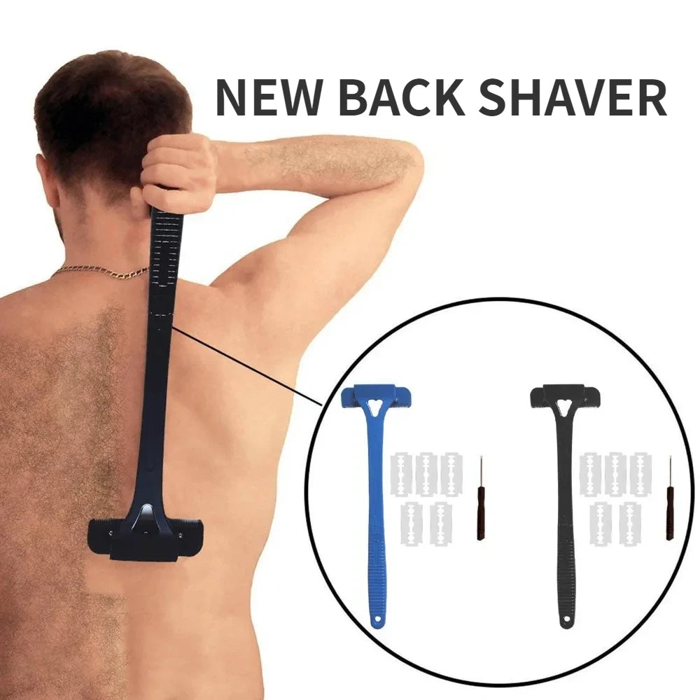 Foldable Long Handle Back Shaver for Men - Black