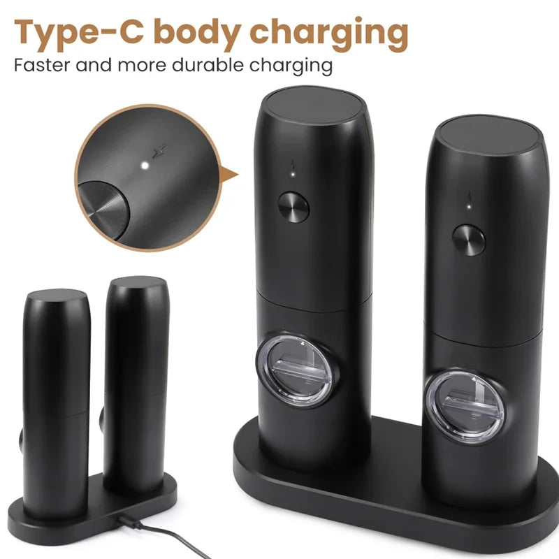 Rechargeable Electric Salt and Pepper Grinder Set with Base