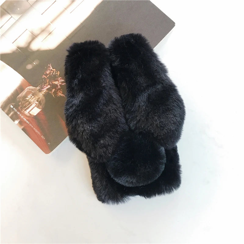 Soft Plush iPhone Case - 3D Furry Bunny Warm Phone Cover