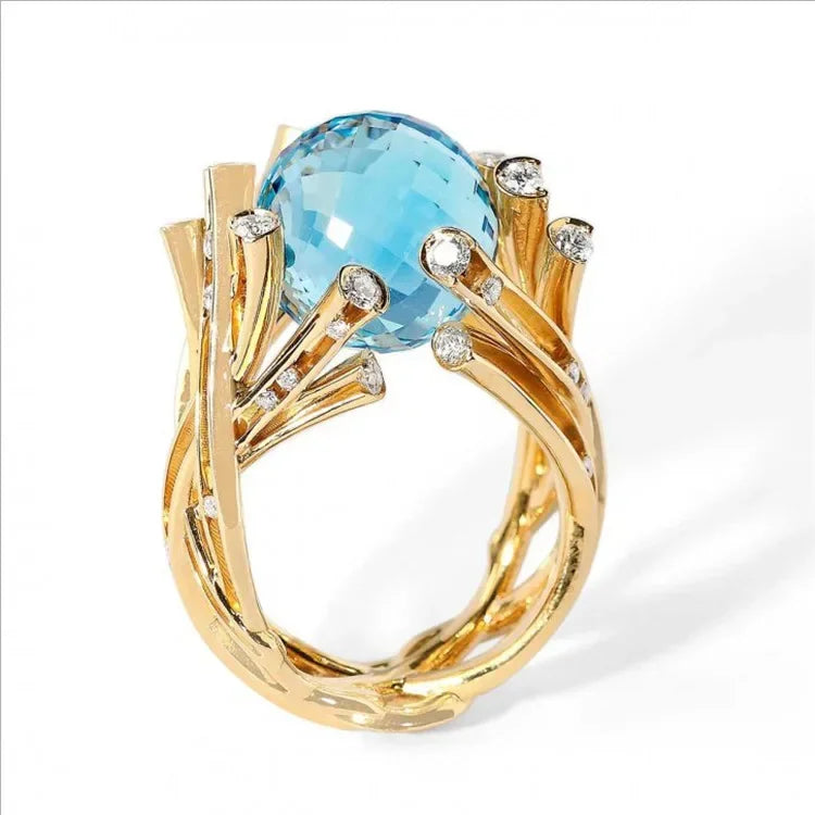 Champagne Square Crystal Statement Ring for Women