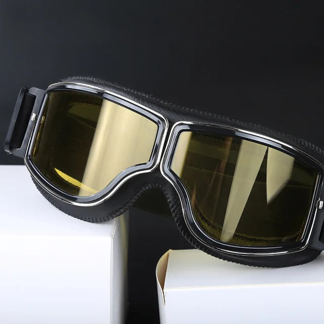 Retro Windproof Motorcycle Helmet Glasses - Brown
