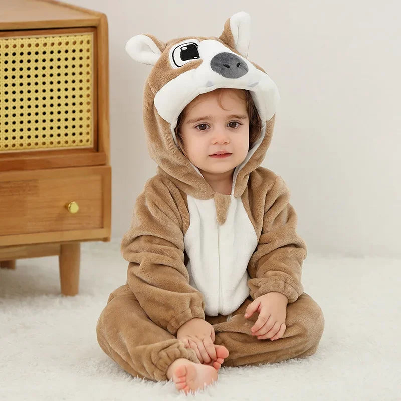 Winter Lion Kigurumi Baby Romper with Hooded Design