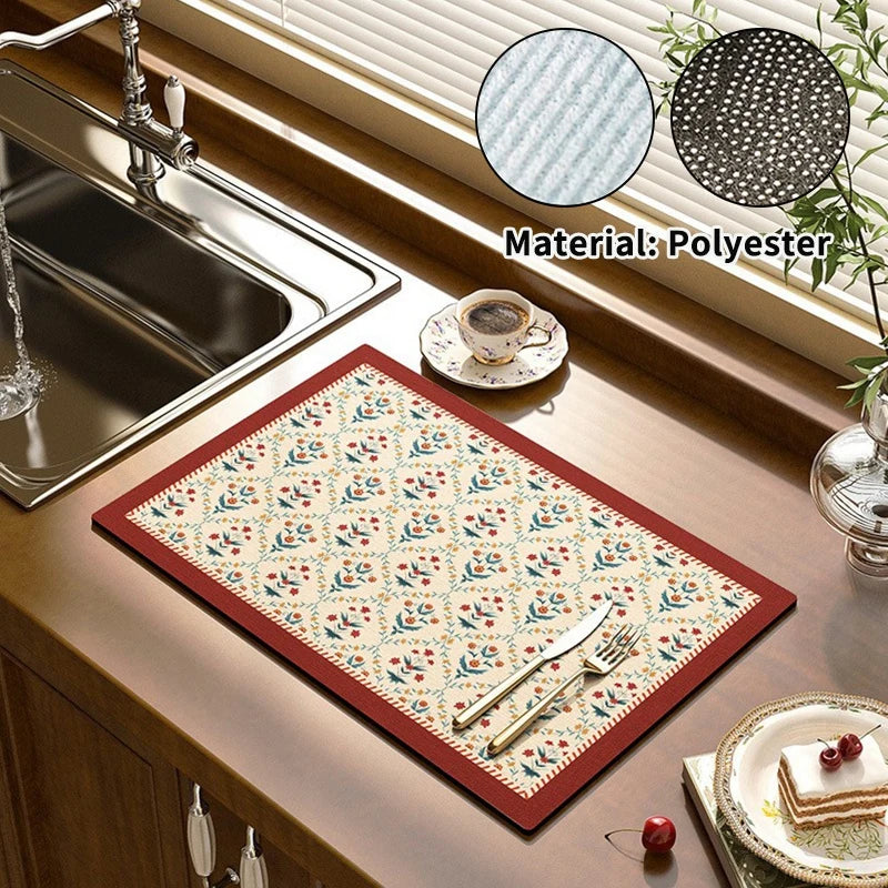 Absorbent Printed Dish Drying Mat for Kitchen Counters