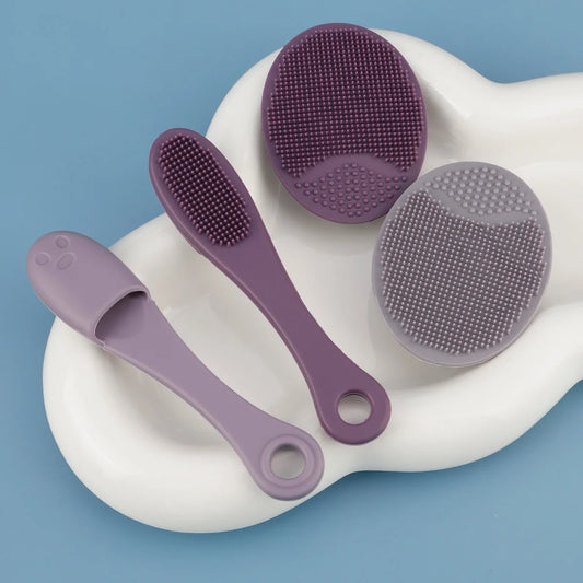2-Piece Silicone Facial Cleansing Brush Set - Rose Red