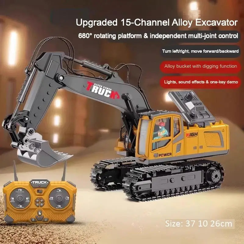 Alloy RC Excavator Toy Car - Lights and Sound Engineering Vehicle