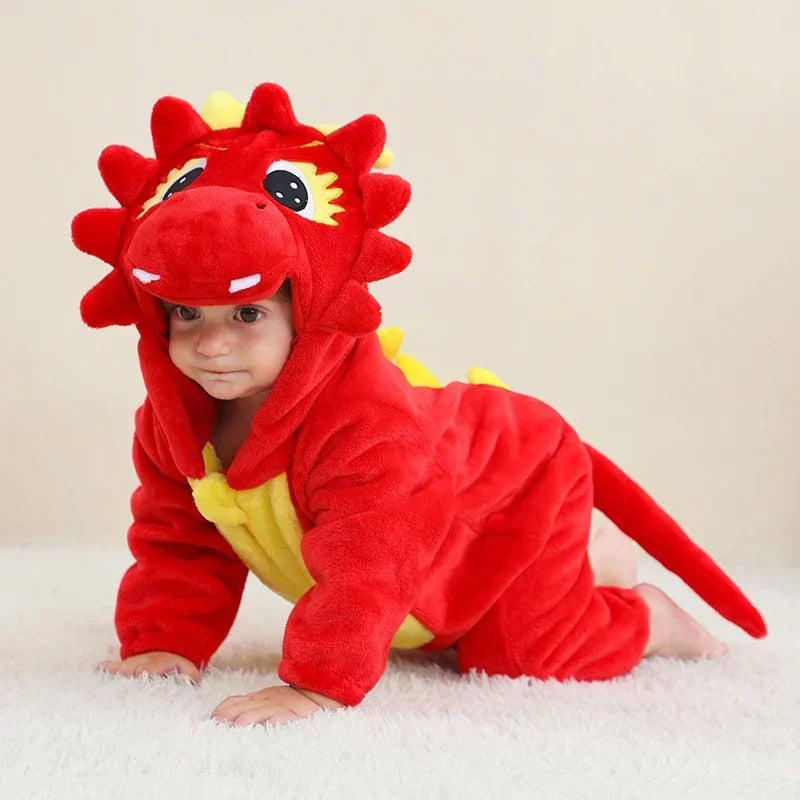 Winter Lion Kigurumi Baby Romper with Hooded Design