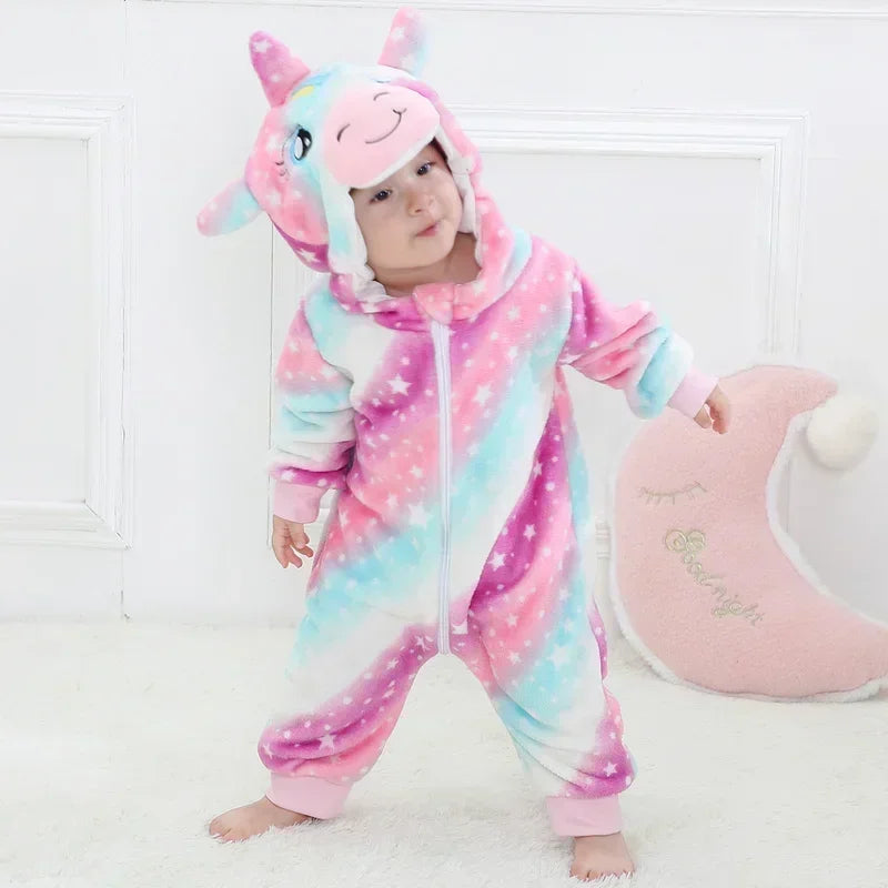 Winter Lion Kigurumi Baby Romper with Hooded Design