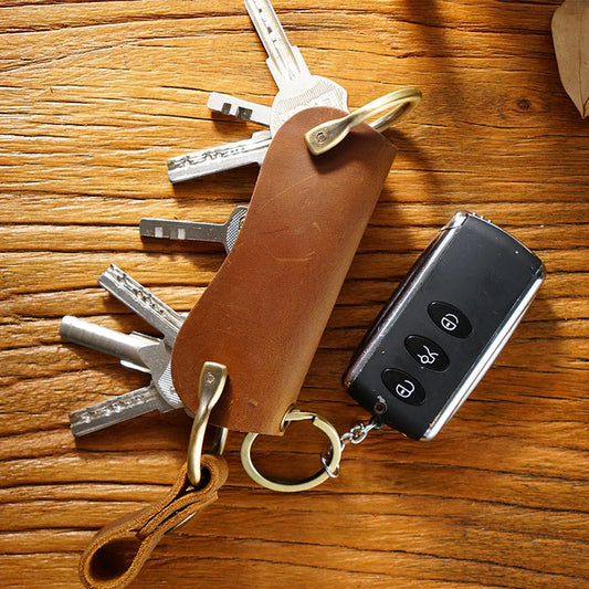 Genuine Leather Car Key Holder - Compact EDC Key Organizer