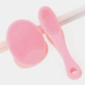 2-Piece Silicone Facial Cleansing Brush Set - Rose Red