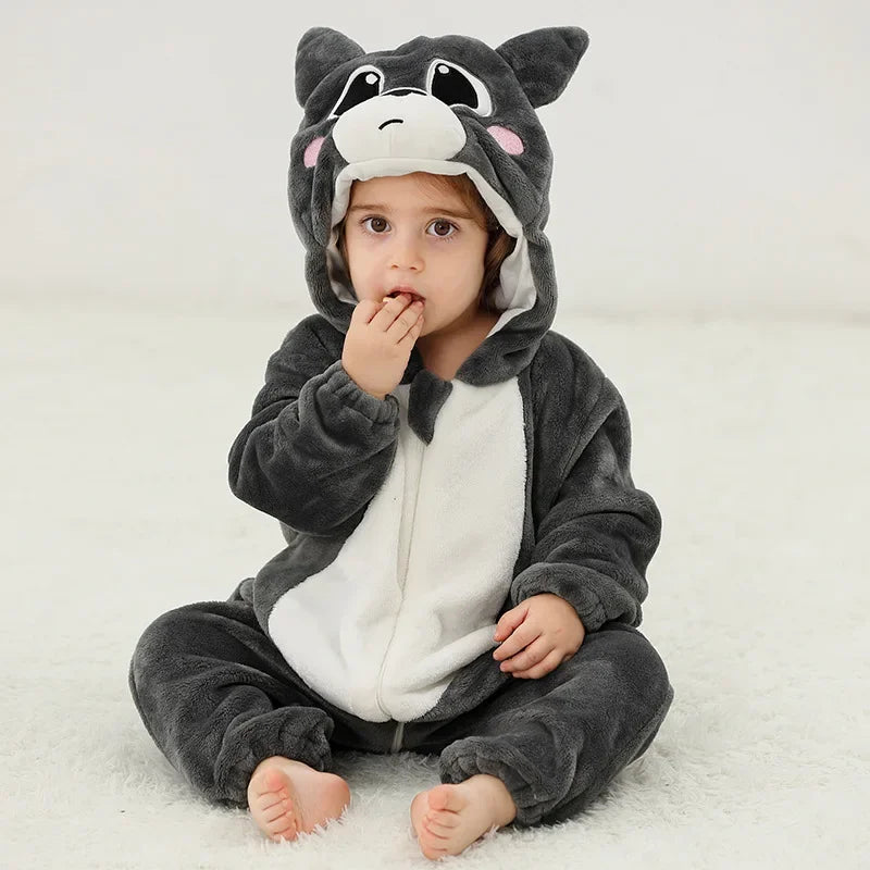 Winter Lion Kigurumi Baby Romper with Hooded Design