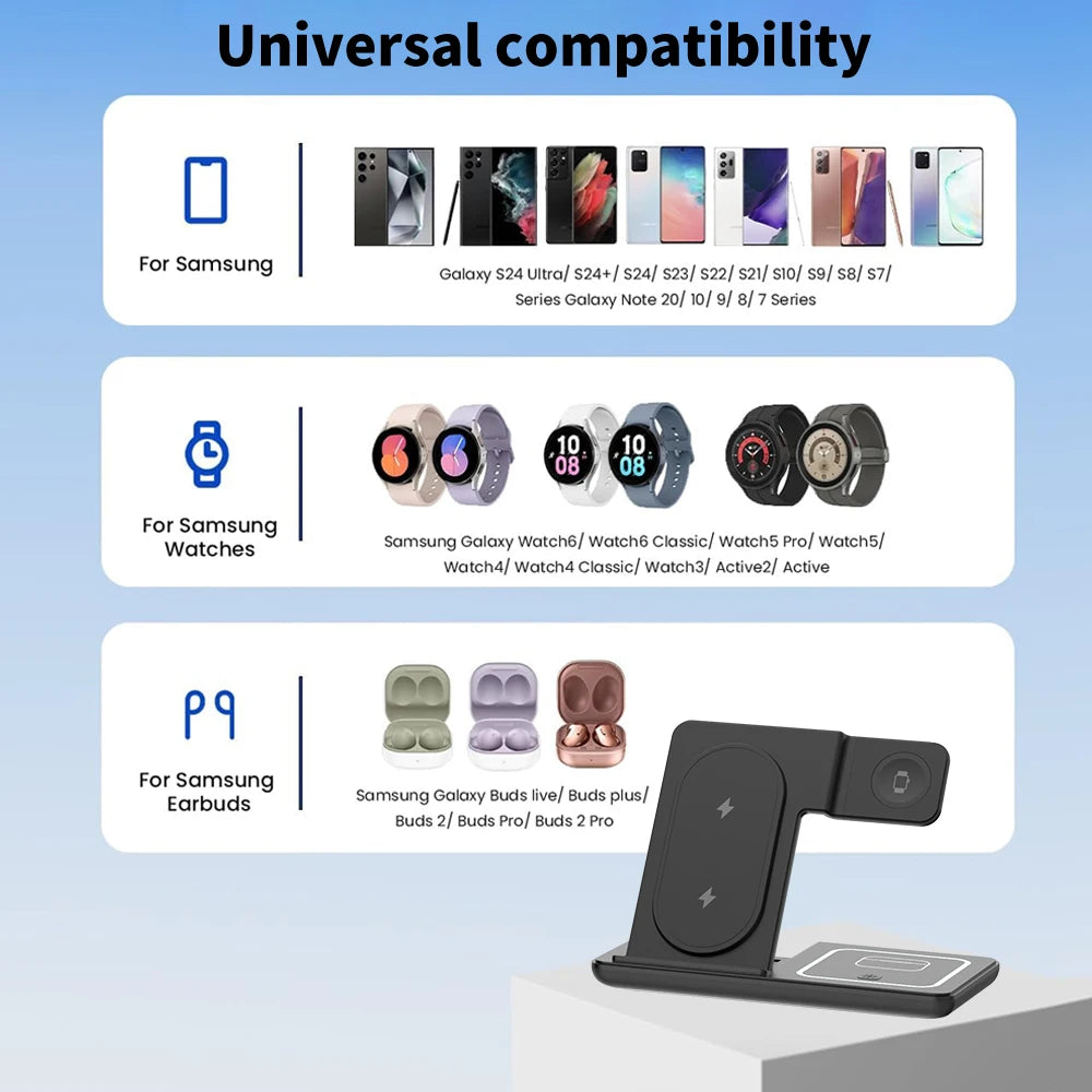3-in-1 Foldable Wireless Charging Stand for Samsung Devices