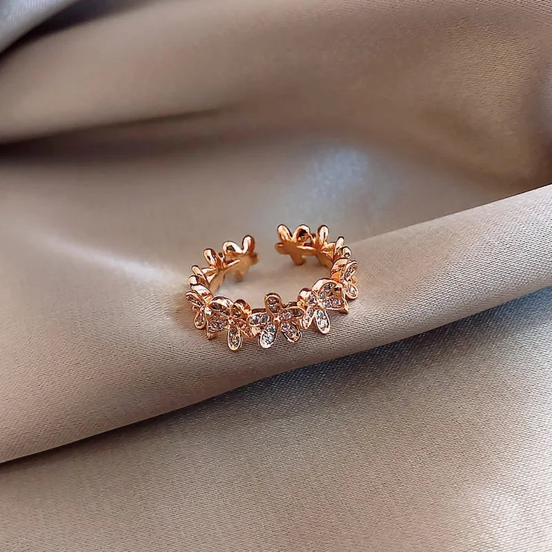 Adjustable Zircon Flower Opening Ring for Women