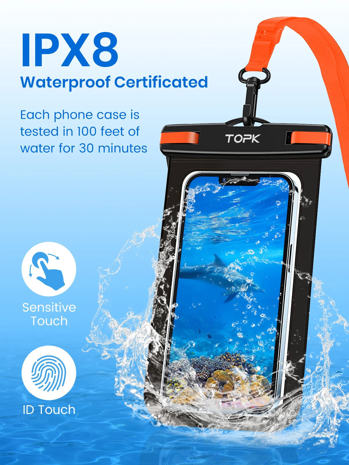 TOPK E01 IPX8 Waterproof Phone Pouch with Lanyard