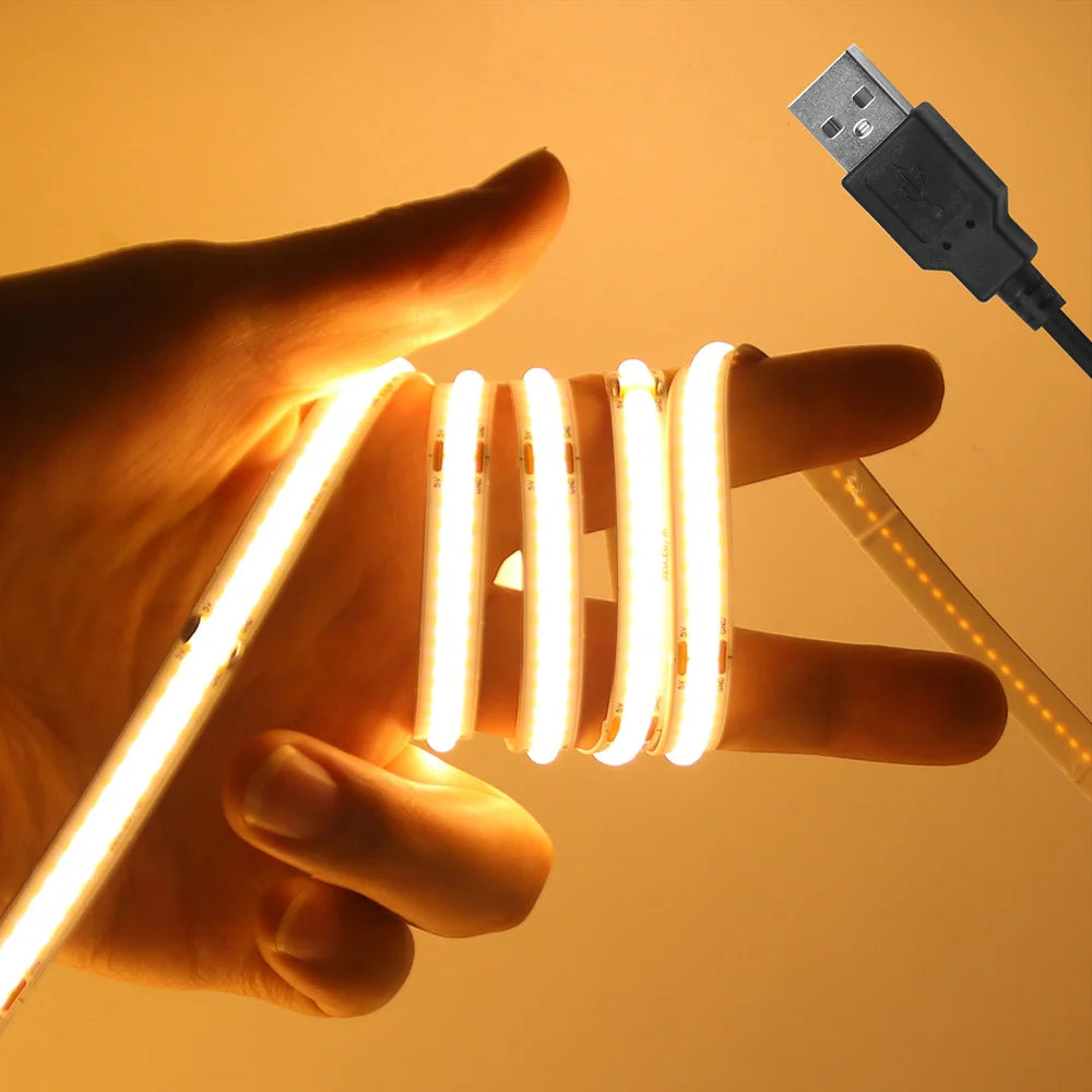 5V USB COB Strip Light 320 LEDs/m for Cabinets and TV Backlights