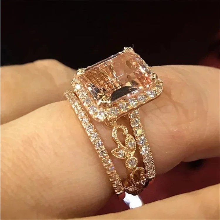 Champagne Square Crystal Statement Ring for Women
