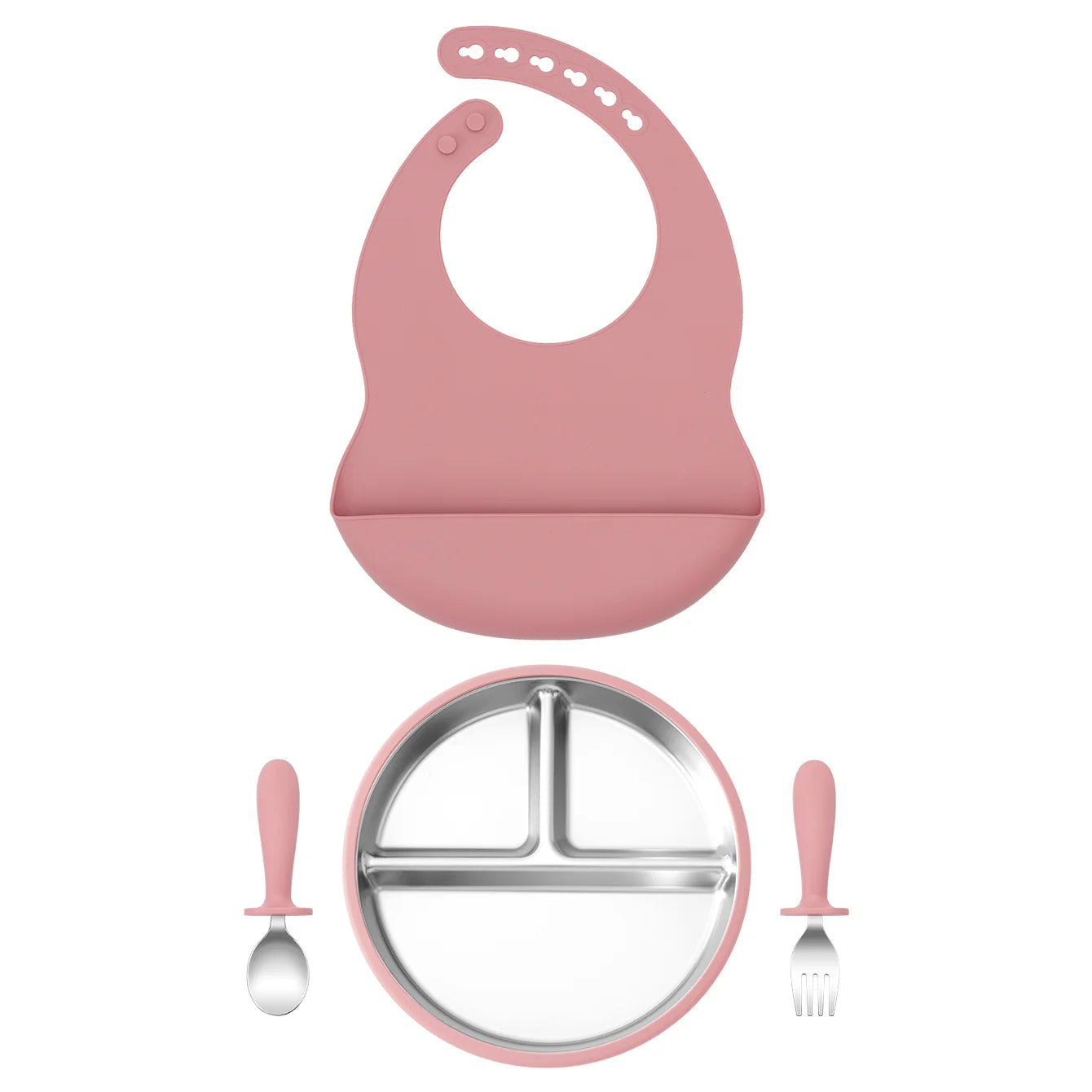 Stainless Steel Silicone Baby Feeding Set - 4 Piece BPA-Free Tableware