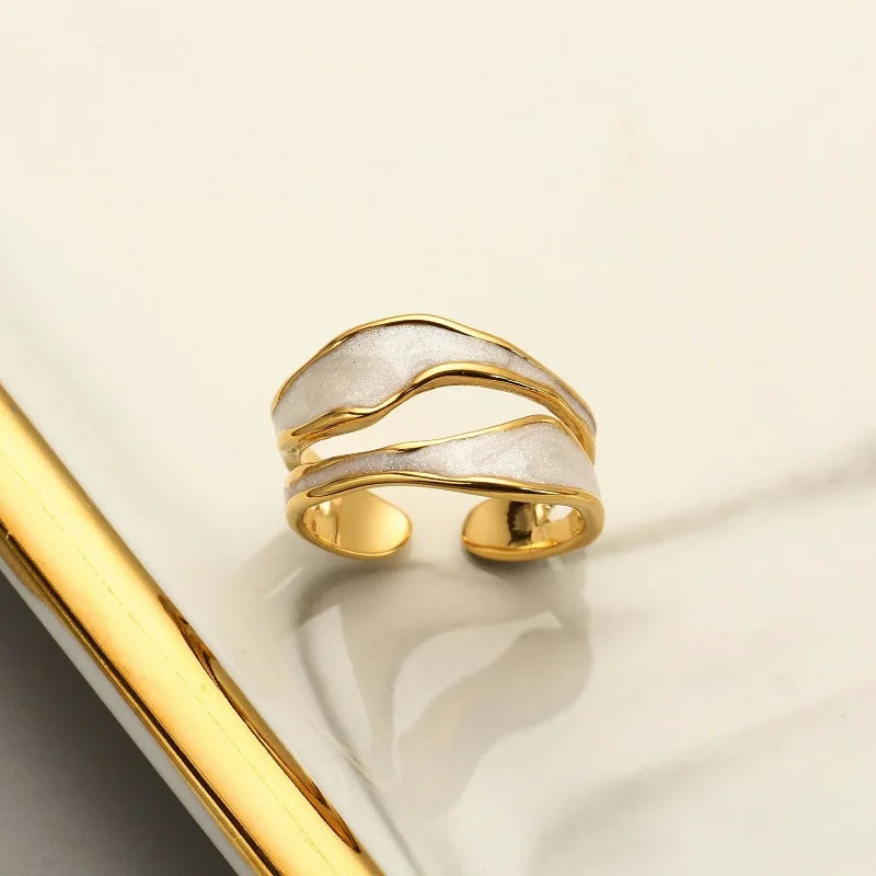 Retro Gold Color Irregular Open Ring with Oil Drip Detail