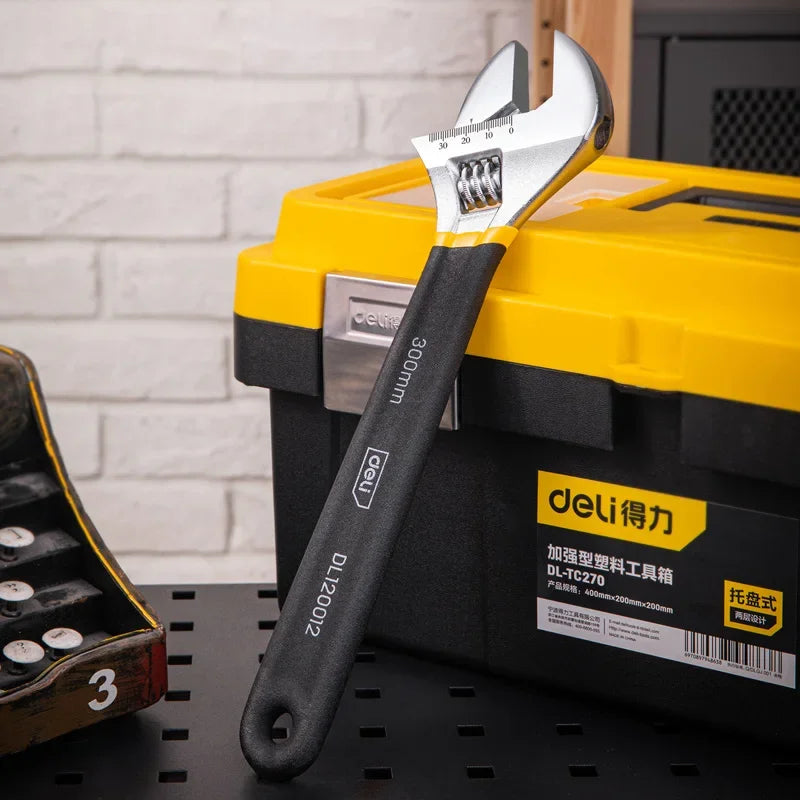 Deli Adjustable Carbon Steel Wrench for Workshop Repairs
