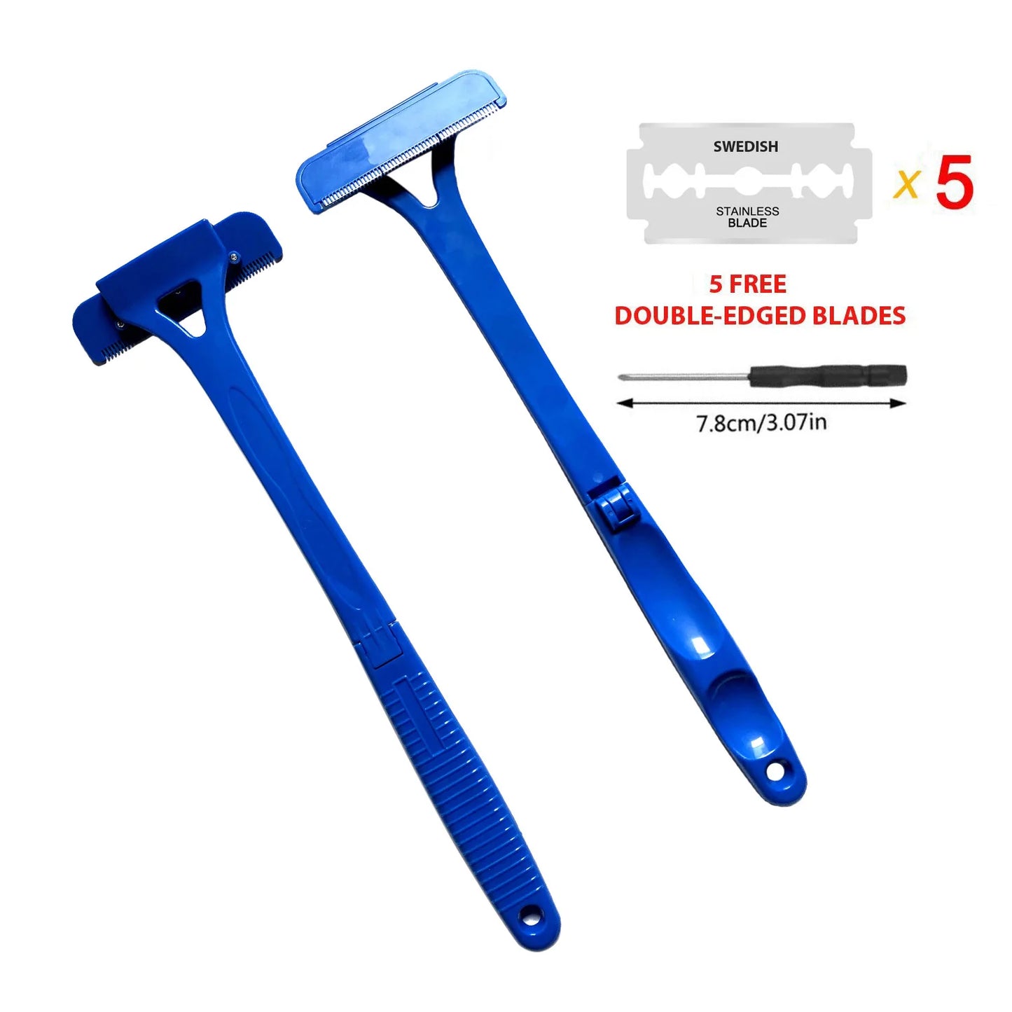 Foldable Long Handle Back Shaver for Men - Black