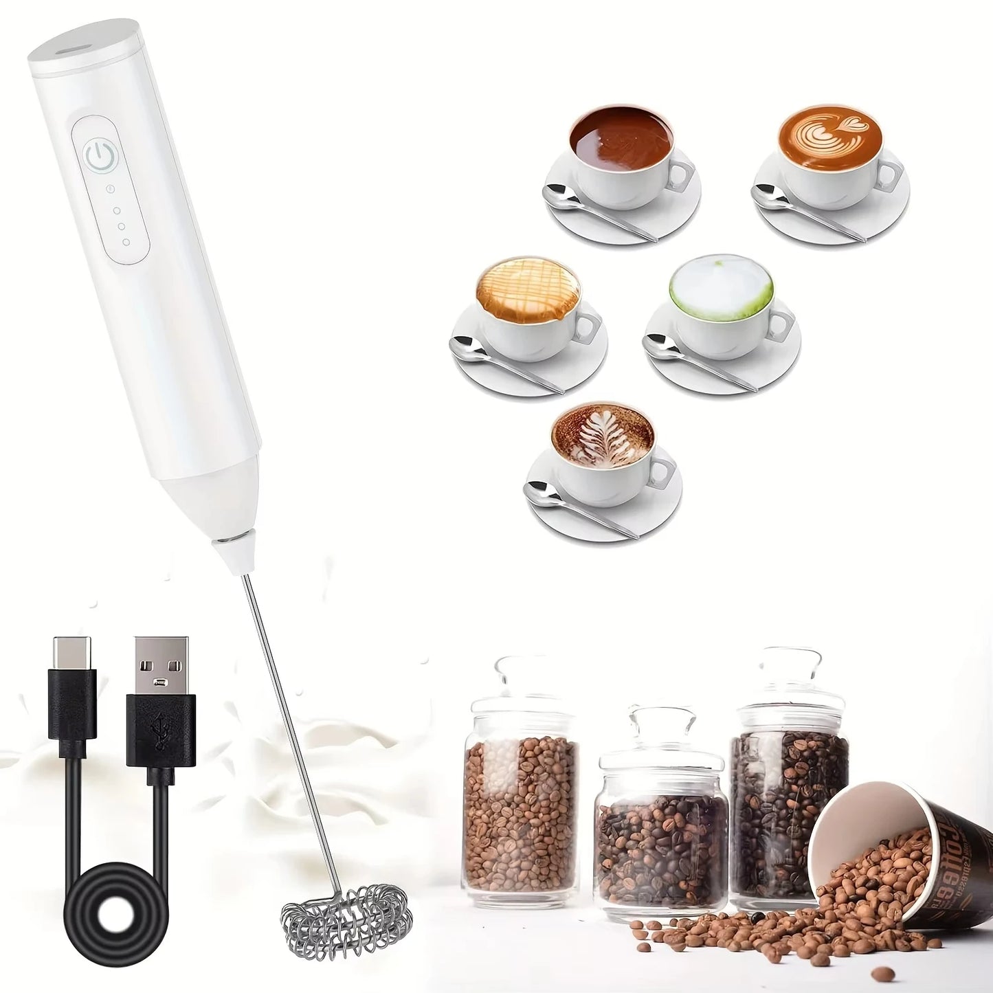 Rechargeable 3-Speed Handheld Milk Frother and Food Mixer