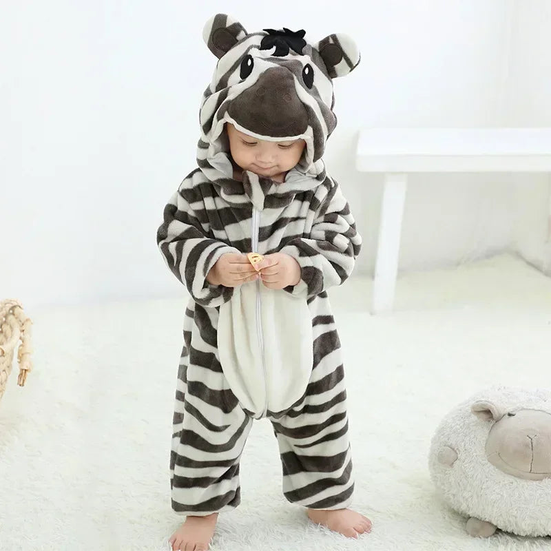 Winter Lion Kigurumi Baby Romper with Hooded Design