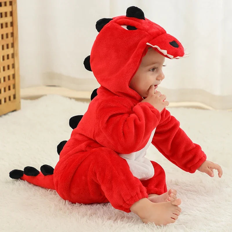 Winter Lion Kigurumi Baby Romper with Hooded Design