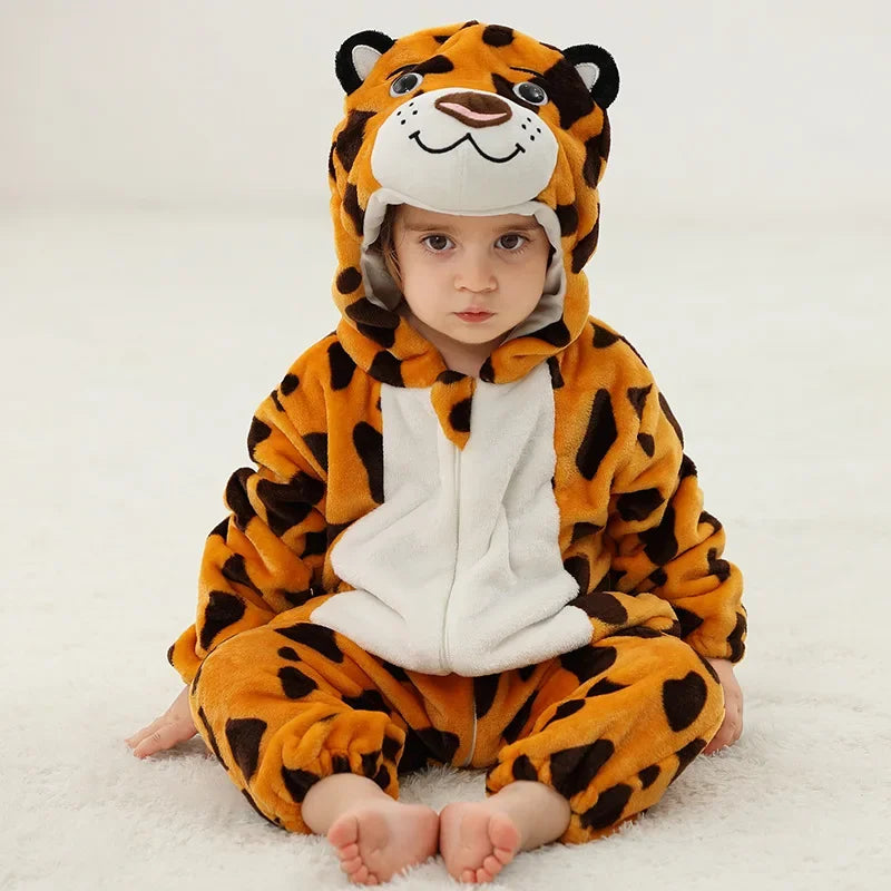 Winter Lion Kigurumi Baby Romper with Hooded Design