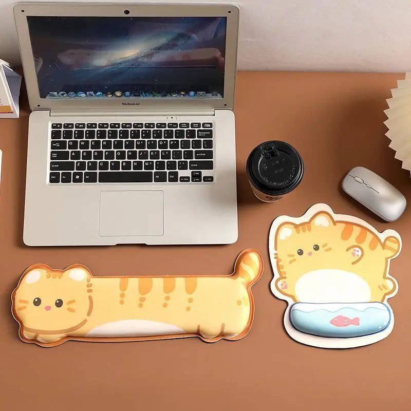 Corgi Cat Wrist Rest Mouse Pad - Memory Foam Anti-Slip Desk Mat