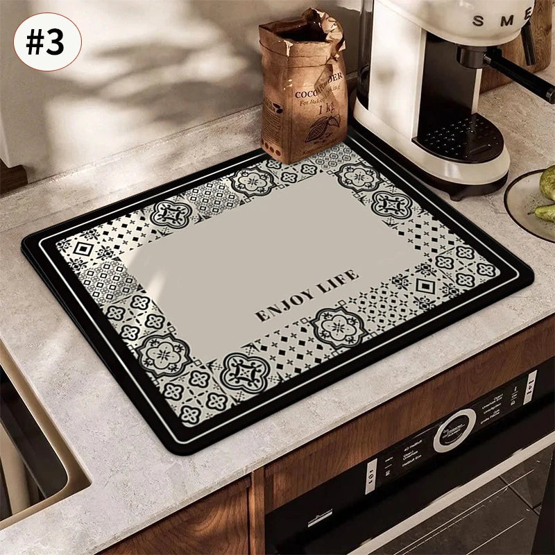 Absorbent Printed Dish Drying Mat for Kitchen Counters