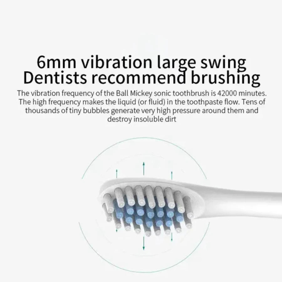 USB Rechargeable Ultrasonic Toothbrush - 6-Speed Black