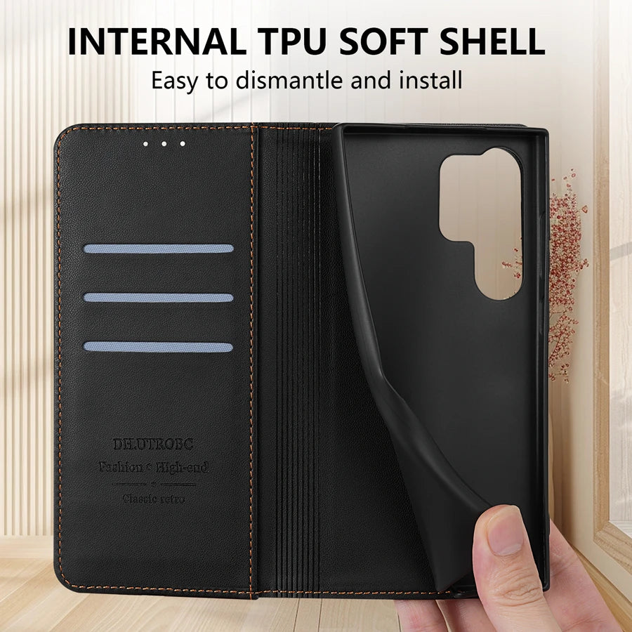 Magnetic Flip Wallet Case for Samsung Galaxy Models