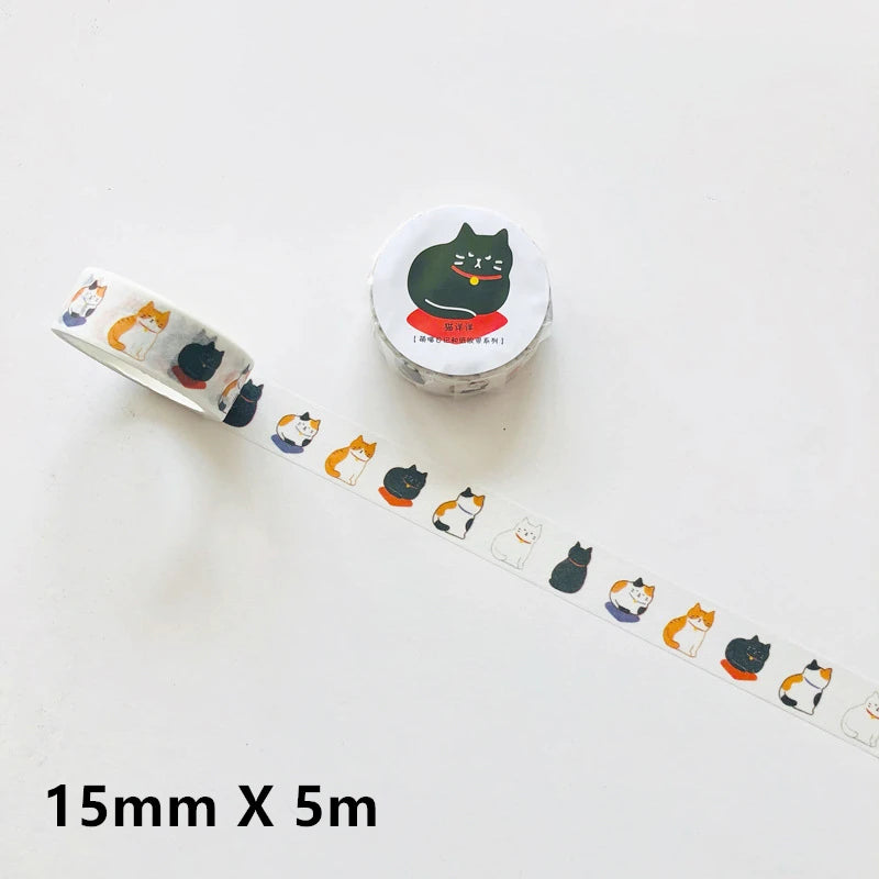 Cute Cat Washi Tape Roll - 5m Adhesive Scrapbooking Label Tape