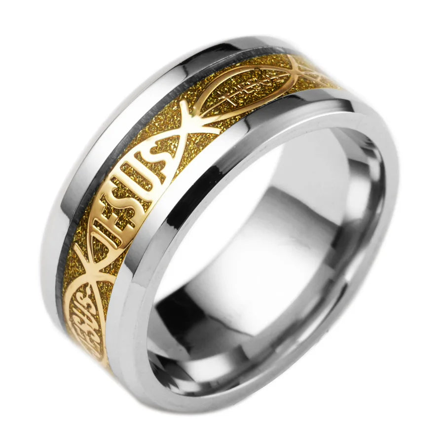 8mm Stainless Steel Tungsten Carbide Meteorite-Style Ring