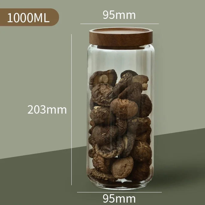 Glass Airtight Kitchen Canister - Wood Lid Food Storage Jar