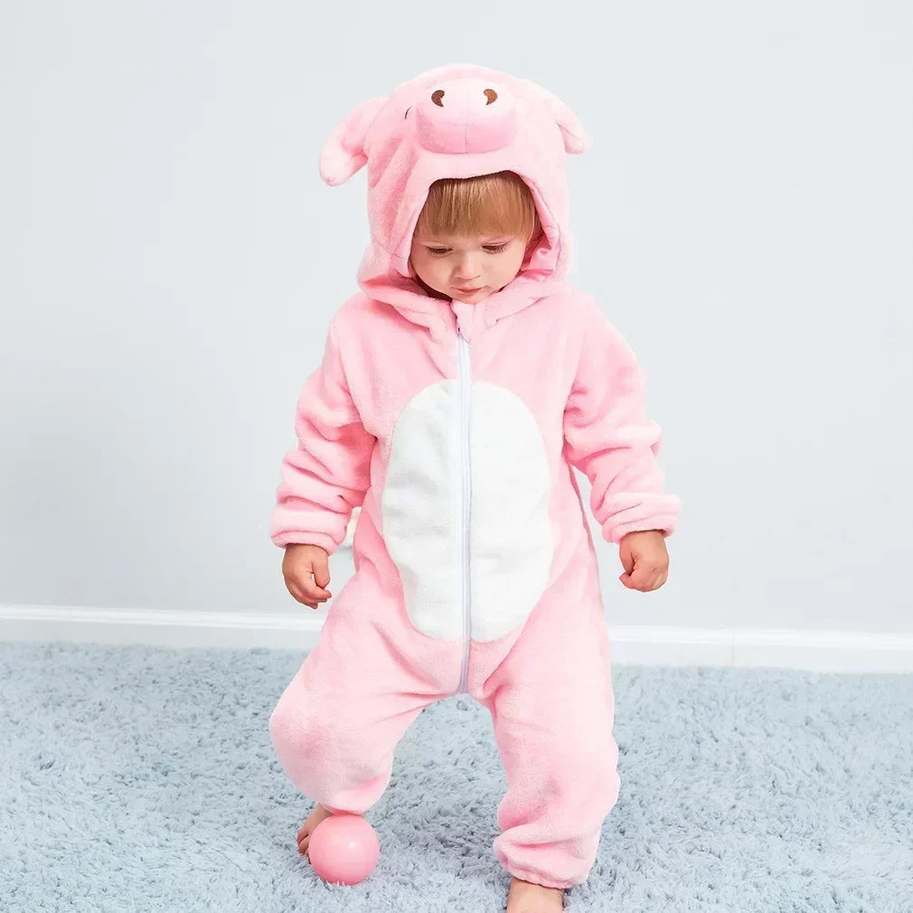 Winter Lion Kigurumi Baby Romper with Hooded Design