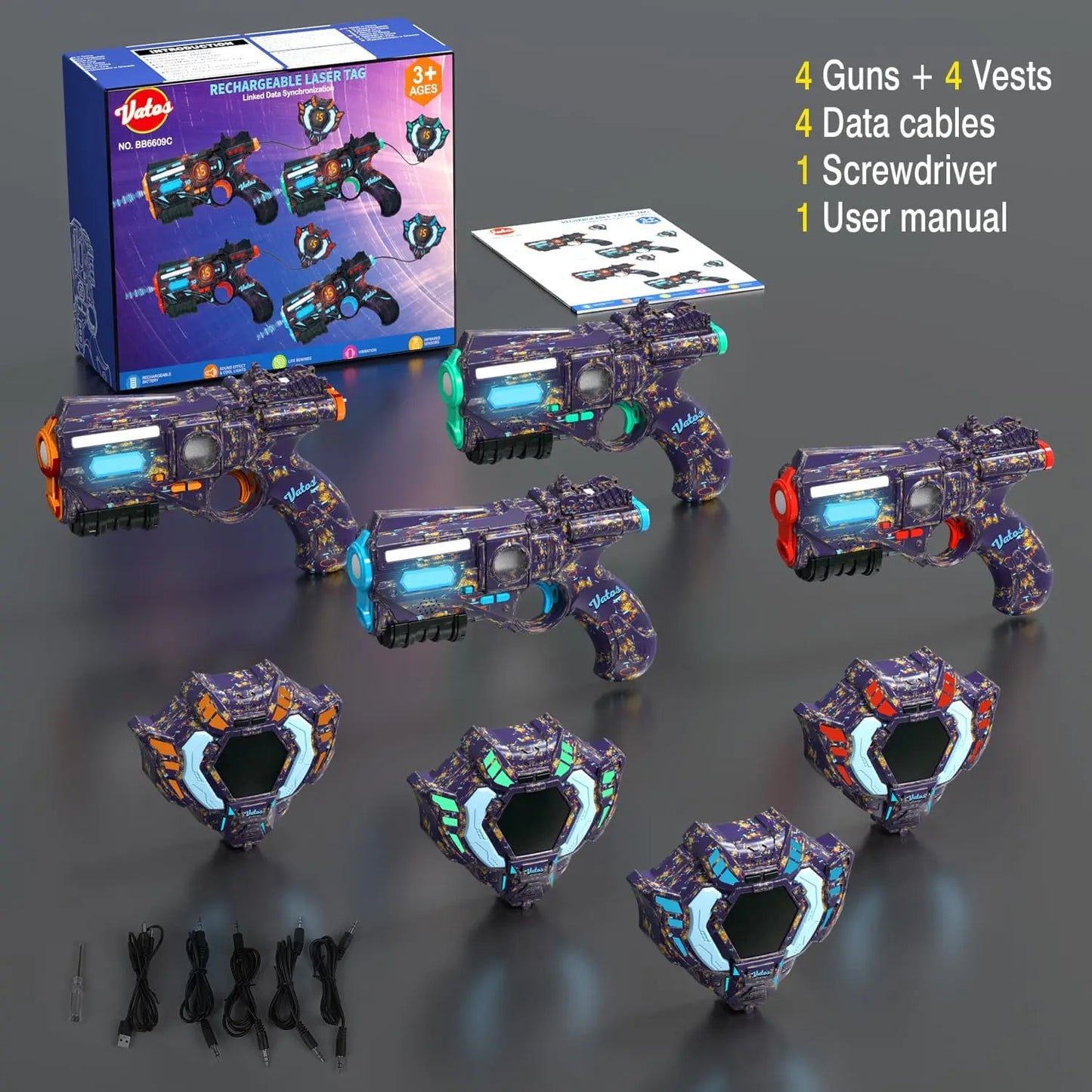 VATOS Rechargeable Laser Tag Set - Glowing Indoor Outdoor Game