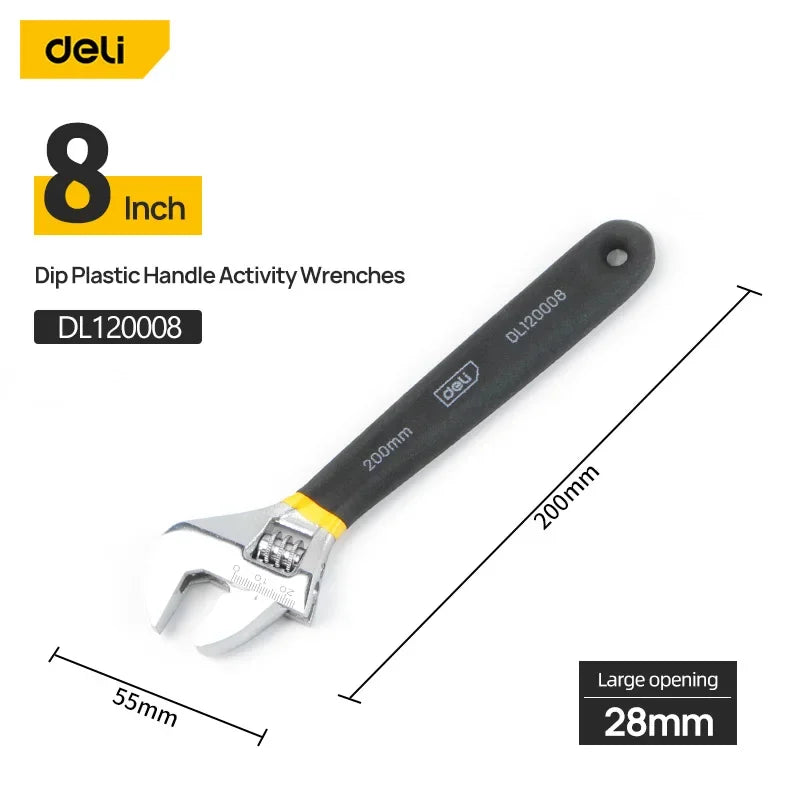 Deli Adjustable Carbon Steel Wrench for Workshop Repairs