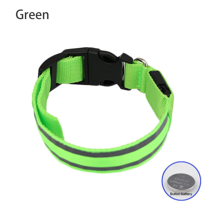 Reflective LED Dog Collar with Rechargeable or Button Battery Options
