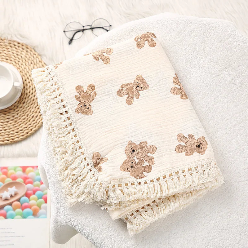 Cute Bear Cotton Baby Swaddle Blanket - Soft Newborn Muslin Wrap