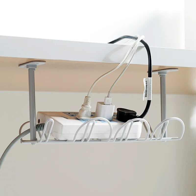 Under Desk Cable Storage Rack - Plastic Socket Shelf Organizer