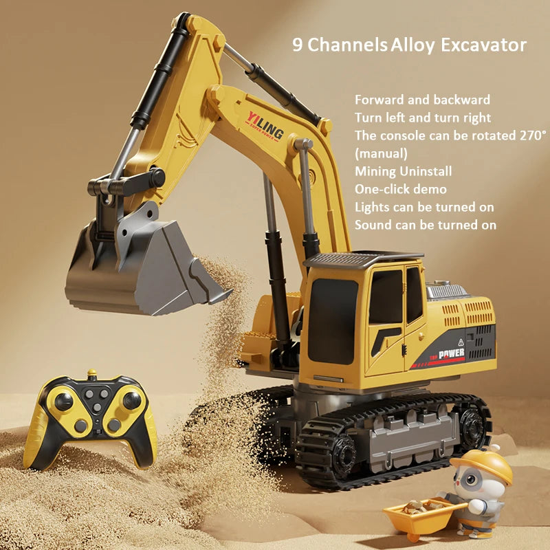 Alloy RC Excavator Toy Car - Lights and Sound Engineering Vehicle