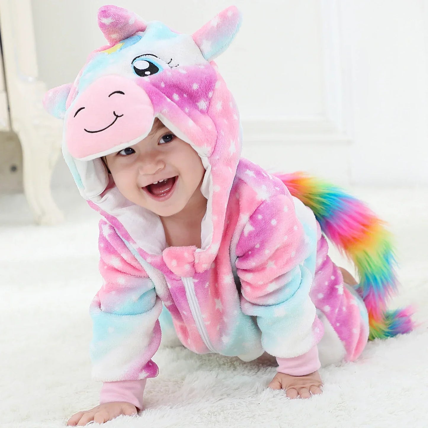 Winter Lion Kigurumi Baby Romper with Hooded Design