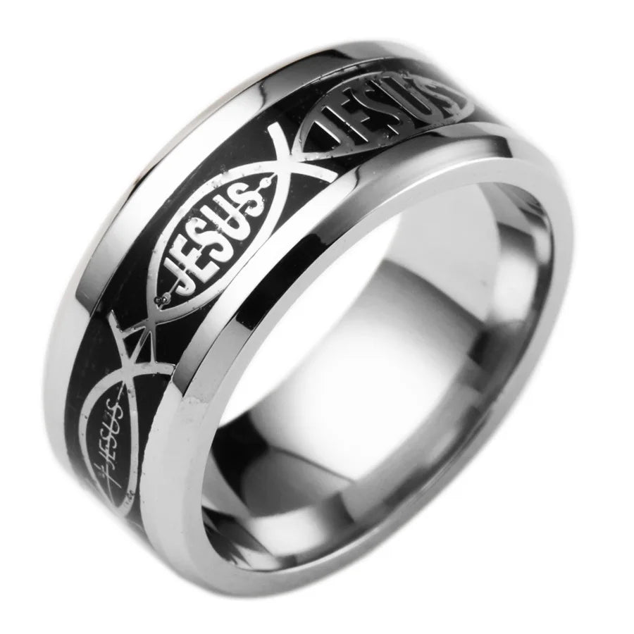 8mm Stainless Steel Tungsten Carbide Meteorite-Style Ring