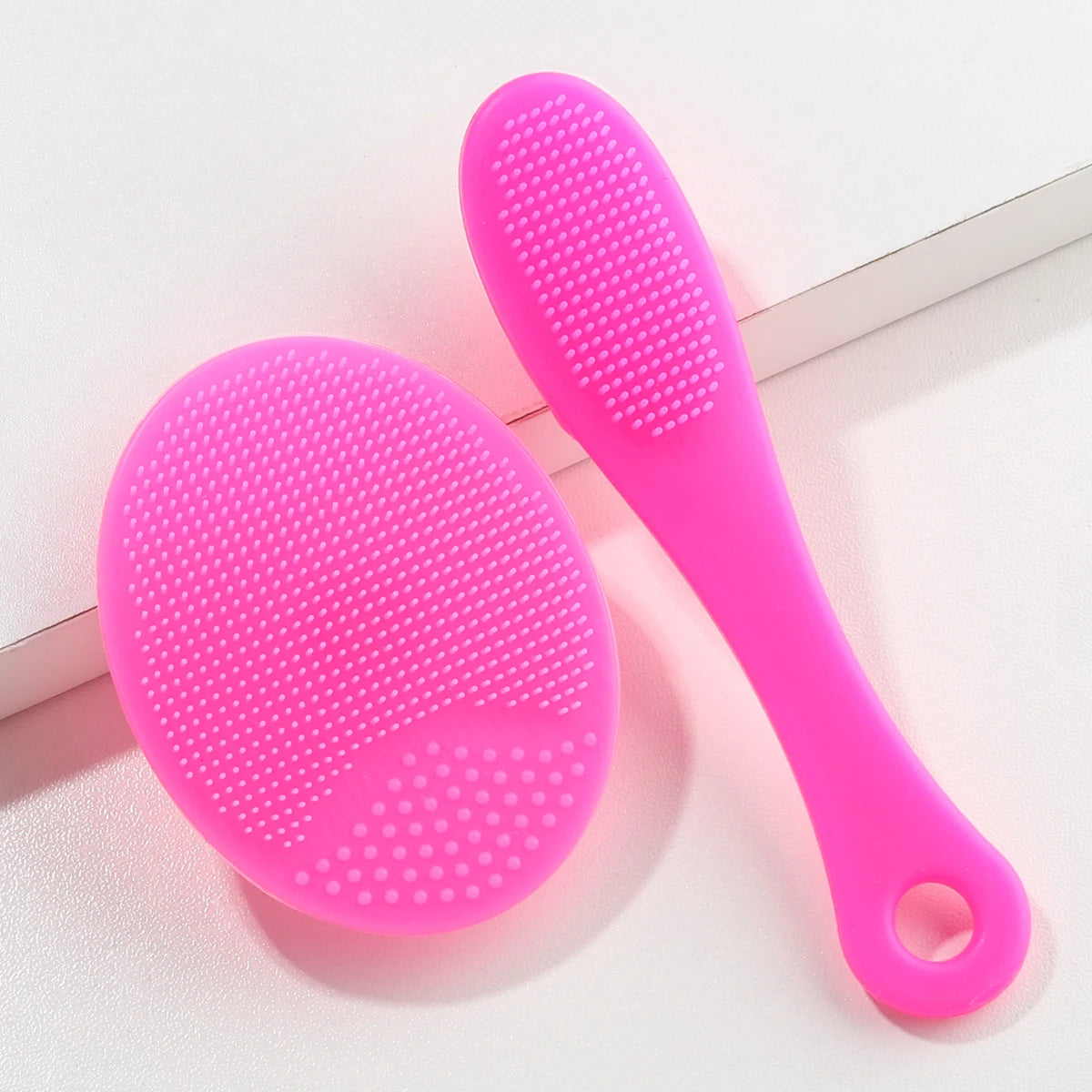 2-Piece Silicone Facial Cleansing Brush Set - Rose Red