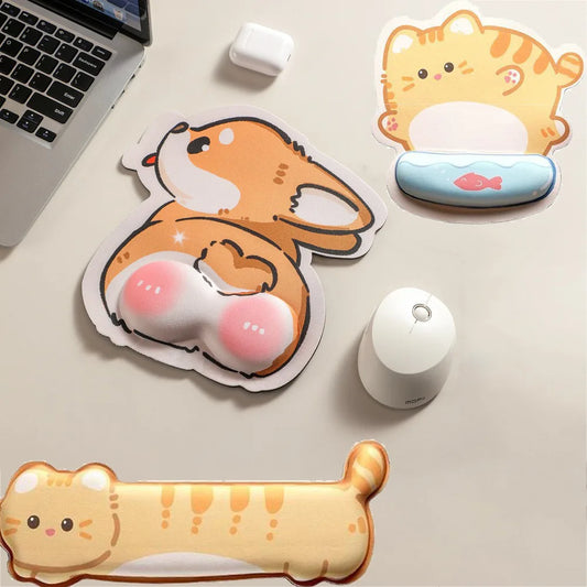Corgi Cat Wrist Rest Mouse Pad - Memory Foam Anti-Slip Desk Mat