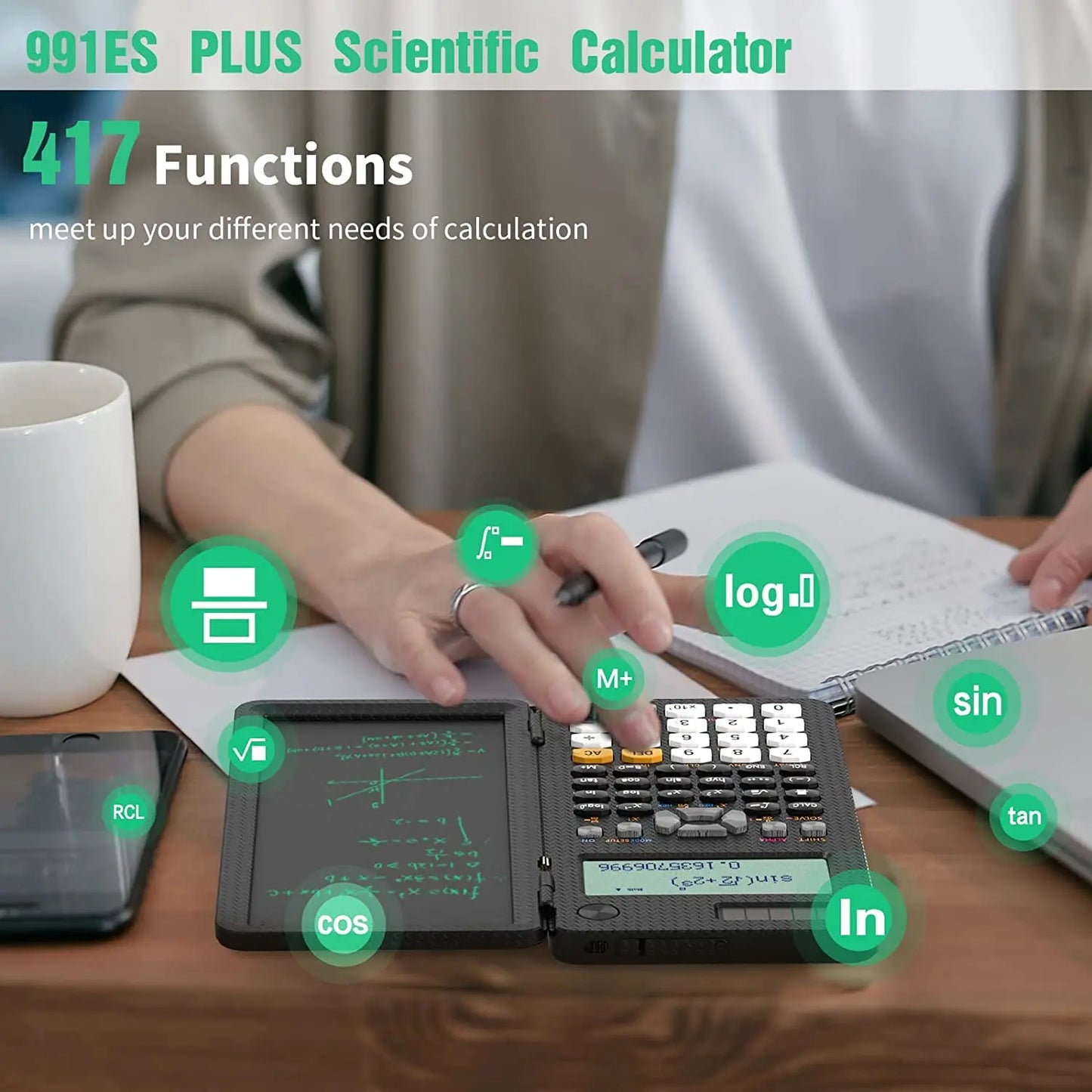 Solar Scientific Calculator - 417-Function LCD Notepad Calculator