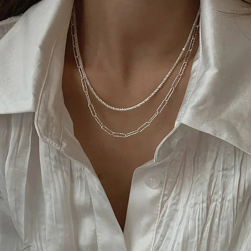 Sparkling Silver Color Clavicle Chain Necklace