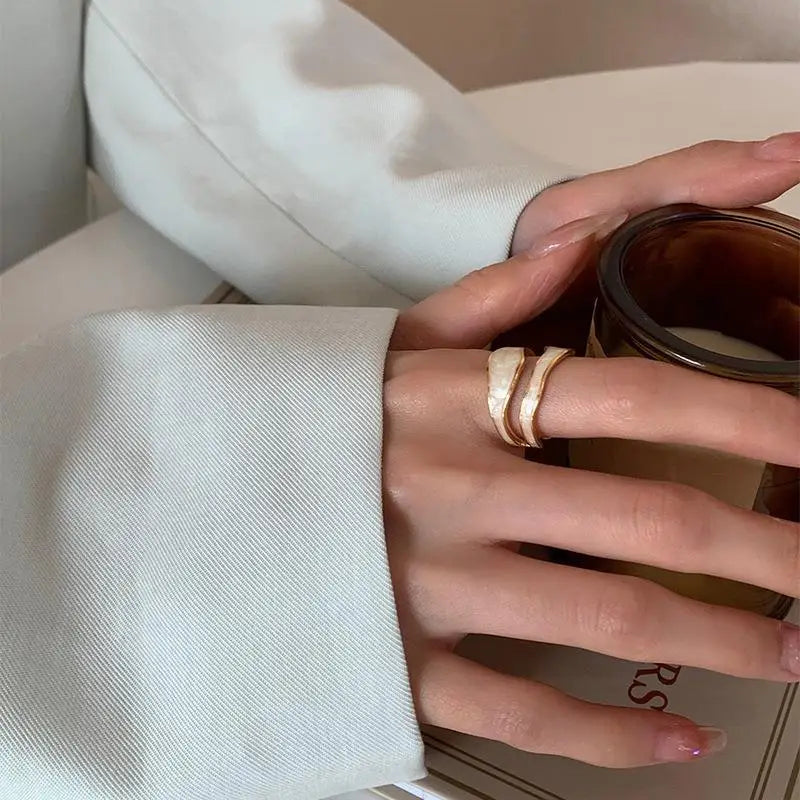 Retro Gold Color Irregular Open Ring with Oil Drip Detail